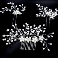 Parure de cheveux mariage 3 pièces avec peigne perlé et épingles à cheveux faites à la main - Combinaison Peigne et Épingle à Cheveux / Argent