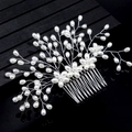 Peigne à cheveux de mariée avec perles blanches et design de branche en fil argent - Peigne à cheveux en perles / Argent