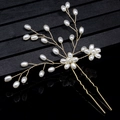 Elegantes Braut Haarnadel Set aus Golddraht mit weißen Perlen im floralen Design - Blumen Haarnadel (Stil B) / Gold