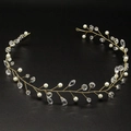 Close-up of handmade bridal hair vine with white pearls and crystals on gold wire - Style 1 Pointed Beads / KC Gold