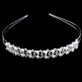 Elegant bridal headband with double-layer white pearls and sparkling rhinestones inlay - Style 5 Silver