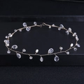 Elegant bridal headband featuring golden wire, crystal droplets, and white pearls - Style 2 Flat Beads / Rose Gold
