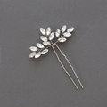 Dettaglio dell'ago per capelli da sposa argentato con foglie di cristallo taglio marquise - Argento 15 Strass