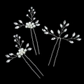 Set di 3 forcine per capelli da sposa con perle e foglie di cristallo argentate - Stile Argento