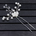 Détail d'épingle à cheveux de mariée avec perles et cristaux faits à la main - Argenté