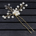 Épingle à cheveux de mariée en fil doré avec perles blanches et cristal sur pic en U - Or KC