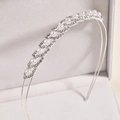 Elegant bridal silver double-row headband with sparkling rhinestones and white pearls - Style 6 Pearl Silver