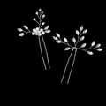 Set di forcine per capelli da sposa in argento con perle bianche e foglie di cristallo - Stile Argento