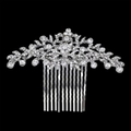 Peigne à cheveux de mariée argenté élégant avec motifs floraux en cristal sur fond noir - Argenté