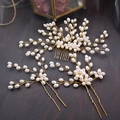 Bijoux de cheveux de mariage faits main avec fil doré et perles blanches en vigne - Combinaison Peigne et Épingle à Cheveux / Or