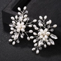 Handmade bridal shoe clips featuring white pearls and marquise crystals in floral design - White