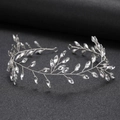 Detail of silver leaf bridal headband with marquise crystals on a black background - Silver Wire White Zirconia