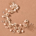 Pettine per capelli da sposa fatto a mano con perle e cristalli su filo dorato - Oro