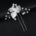 Forcina sposa argento con foglie bianche iridescenti, perle e cristalli luminosi - Bianco