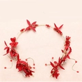 Tiara nupcial de flores rojas hecha a mano con perlas y cristales en marco dorado - Diadema Individual
