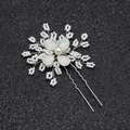 Épingle à cheveux de mariée artisanale avec fleurs perlées blanches et flocons argentés - Argenté