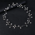 Diadema de novia elegante con perlas blancas y diamantes de imitación en hilo plateado - Plateado