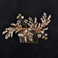 Pettine per capelli da sposa dorato con foglie di strass e perle su sfondo nero - Oro