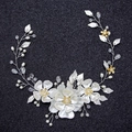 Handmade bridal headpiece with white satin flowers, pearls and crystal leaves on black background - KC Flower (kc花朵+白色铜丝) / Gold