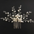 Macro di pettine da sposa in argento con perle e perline di cristallo sfaccettate - Argento