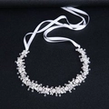 Elegant silver bridal headband with pearls, crystals and white silk ribbon ties - Silver