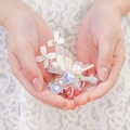 Exquisite blue and white silk floral hair accessory with pearls and crystal rhinestones - Blue Boutonniere