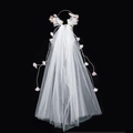 Élégant voile de fleuriste blanc pour fille avec tulle multicouche et fleurs roses - Blanc
