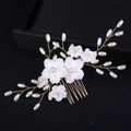 Exquisite bridal hair comb with white flowers and pearls on golden wire floral accessory - Gold Single Hair Comb