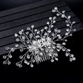 Pettine per capelli da sposa argento con strass scintillanti e perle su legno scuro - Argento