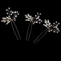 Three-piece bridal hair pin set with gold leaves and sparkling crystals for weddings - Hair Pin / Bright Gold