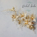 Squisita vite per capelli da sposa con filo in lega dorata e perle bianche - Oro Perla Beige
