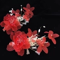 Exquisite bridal hair clips with red fabric petals, gold accents and pearl tassels - China Red