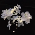 Elegant bridal hair clips featuring light purple tulle petals and delicate white bead stamens - Elegant Grey