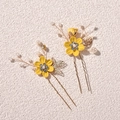 Handmade yellow flower hair pins with pearls and crystals for bridal wedding hairstyles - Bright Yellow
