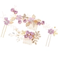Elegant bridal hair comb set with blue purple flowers, white pearls and sparkling crystals - Set of 4 / Purple