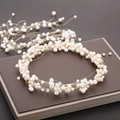 Elegante conjunto de joyas para novia con diadema de perlas hecha a mano y caja de regalo - Banda de Pelo Sencilla Densa / Dorado