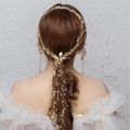 Tocado de novia dorado con perlas y borlas de cristal para peinados de boda - Estilo de Cristal