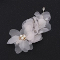 Elegant white tulle flower hair clip with pearls and crystals for bridal wedding style - Pink