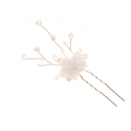 White flower hair pin with pearls and crystals on golden wire in a U-shape design - Gold Single Hairpin / Gold