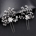 Forcine per capelli da sposa fatte a mano con fiori bianchi e perle per acconciature - Argento