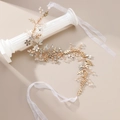 Vite per capelli da sposa con foglie dorate e cristalli su nastri di seta bianchi - Oro