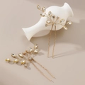 Set of 2 golden bridal hair pins with marquise cut crystals and floral branch design - Gold