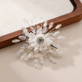 Exquisite bridal crystal flower hair clip with rhinestone center on wooden tray - White