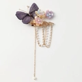 Fermaglio per capelli a farfalla viola ricamato con nappe di perle e fiori stile Song - Farfalla Viola