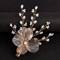 Pince à cheveux de mariée dorée avec perles blanches et bleues sur fond noir - Style 11 Barrette à Cheveux