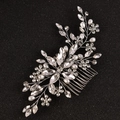 Peine de novia plateado con perlas y cristales, diseño de flores y vides para bodas - Plata (Edición Perla)