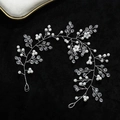 Handmade bridal headband with white pearls and crystals on silver wire vine - Silver