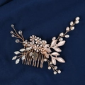 Pettine per capelli da sposa fatto a mano con perle vintage, cristalli e foglie d'oro - Stile Foglia Lato Destro