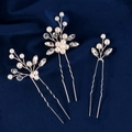 Set di 3 forcine da sposa con perle bianche e cristalli su sfondo in velluto blu navy - Argento
