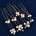 Elegante set di sei forcine dorate a forma di U con perle avorio per acconciature da sposa - Oro